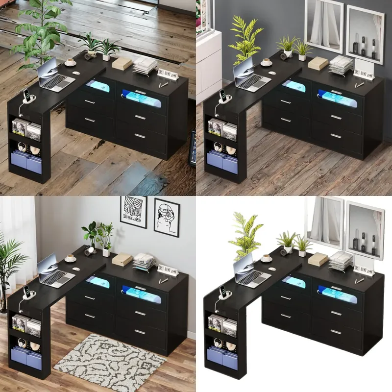 Home Office L Shaped Desk - L Shaped Corner Desk with Power