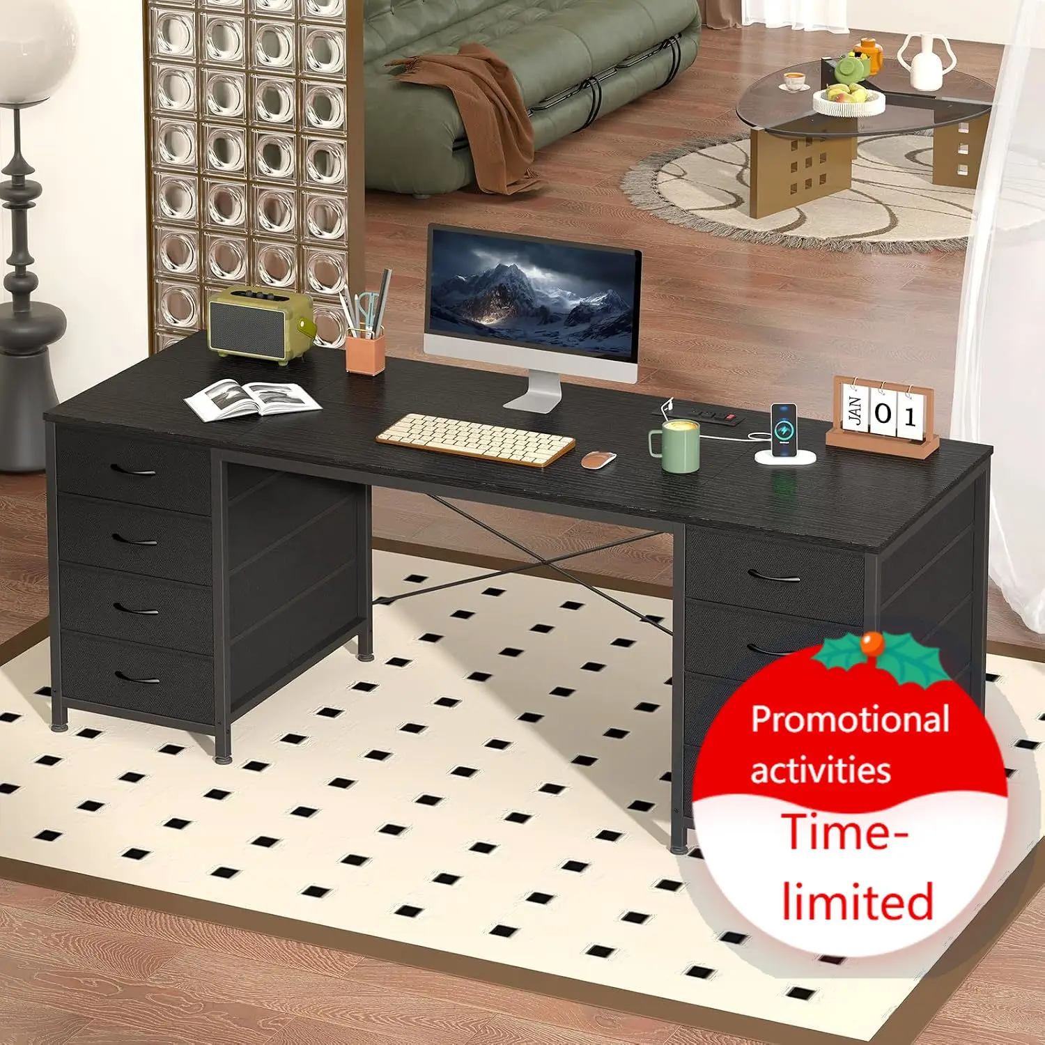 Home Office L Shaped Desk - 60 Inch Computer Desk with 8