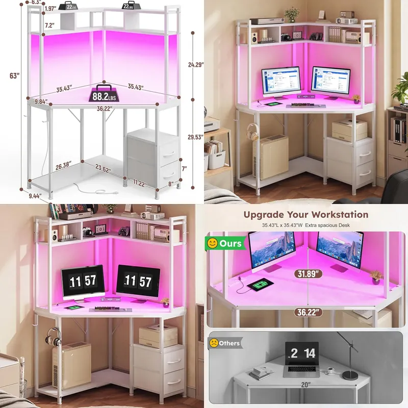 Home Office L Shaped Desk - L Shaped Corner Desk with Drawers