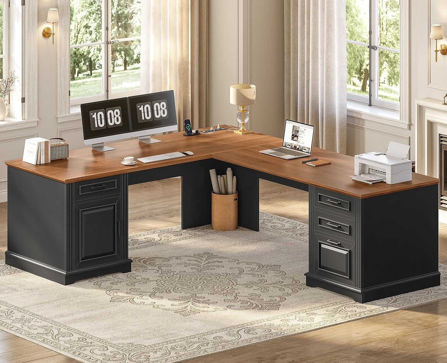 Home Office L Shaped Desk - L Shaped Executive Desk with Drawers