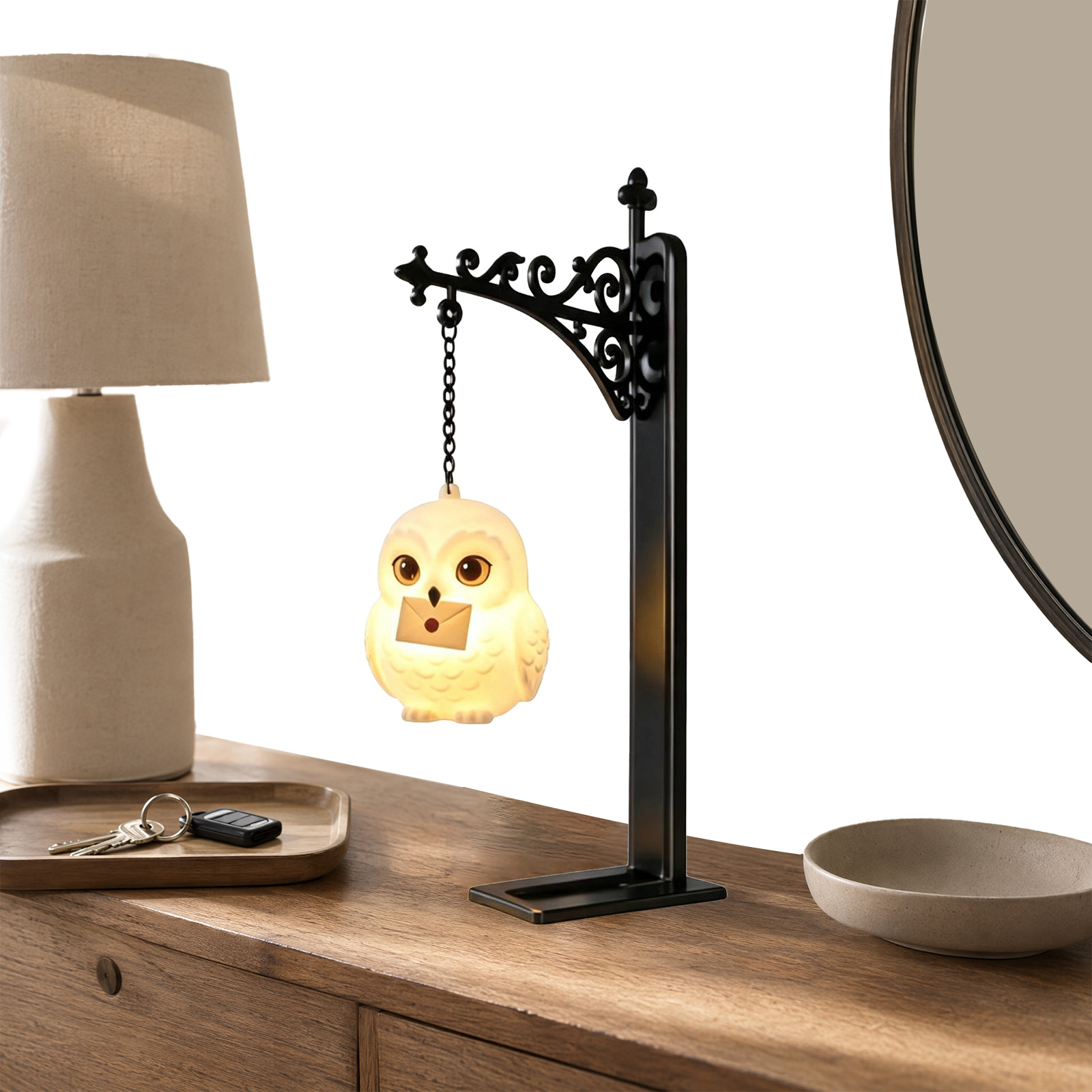 Home Office Library - Decorative Owl Hanging Bookshelf Iron Light