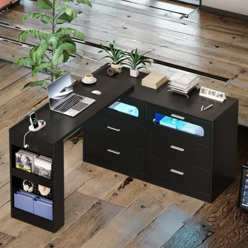 L Shaped Corner Desk with Powe - Home Office L Shaped Desk review and price