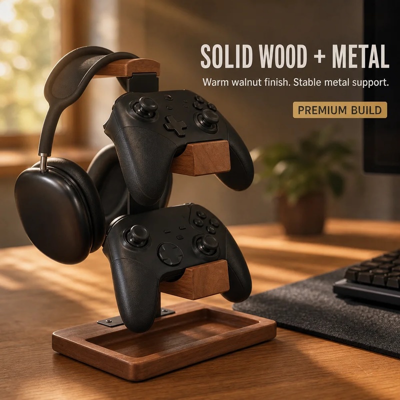 Wooden Headphone Stand Gaming  - Home Office Headset review and price