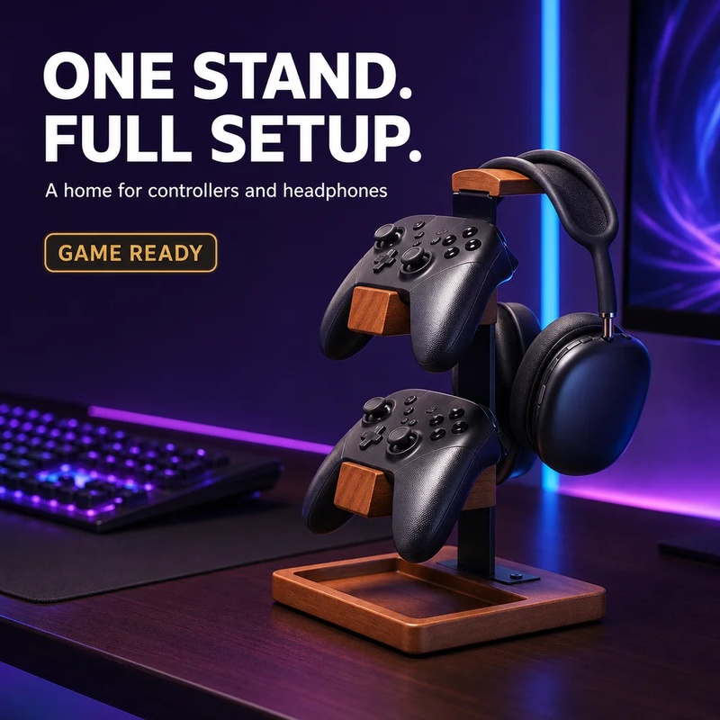 Wooden Headphone Stand Gaming  - Home Office Headset review and price