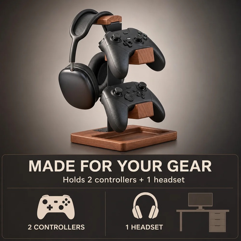Wooden Headphone Stand Gaming  - Home Office Headset review and price