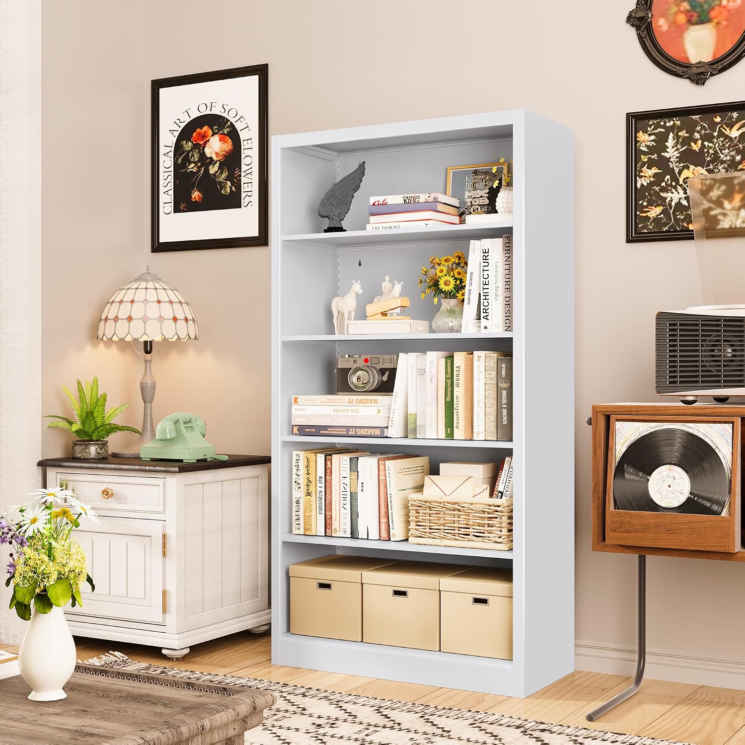 5-Shelf Metal Bookcase Adjusta - Home Office Library review and price